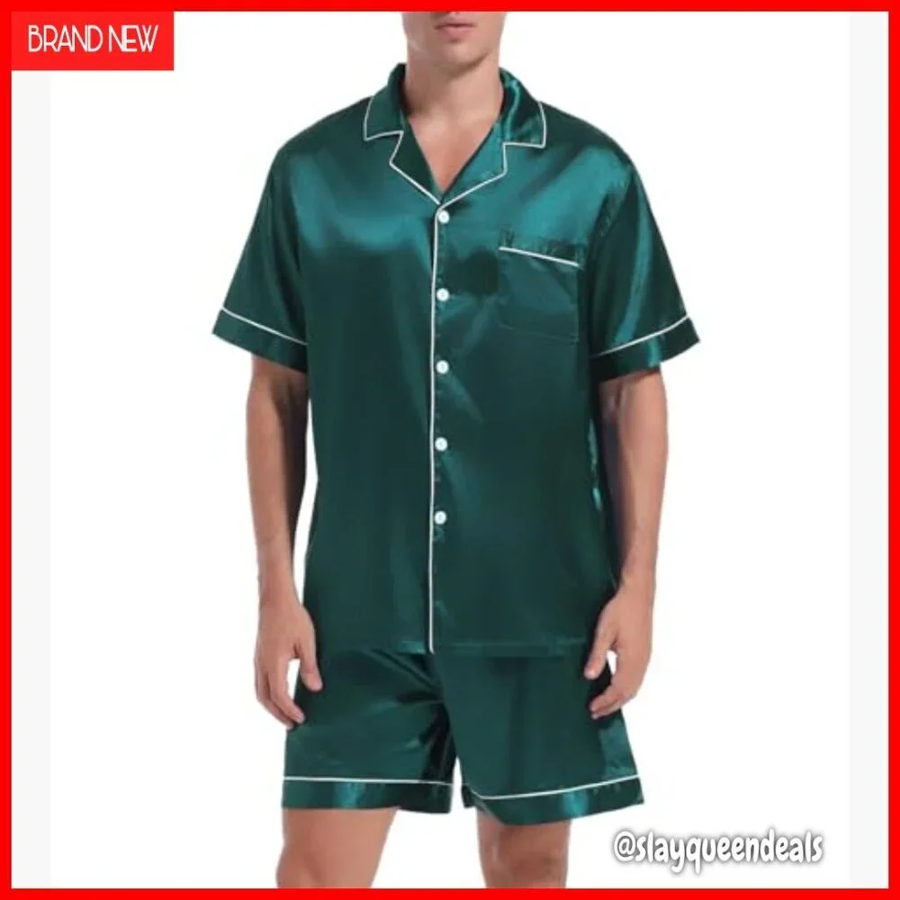 Satin Pajama Set Short Sleeve Button Down Lounge Sleepwear 2 Piece